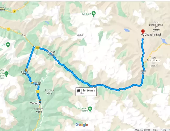 Manali to Chandratal Taxi - Map