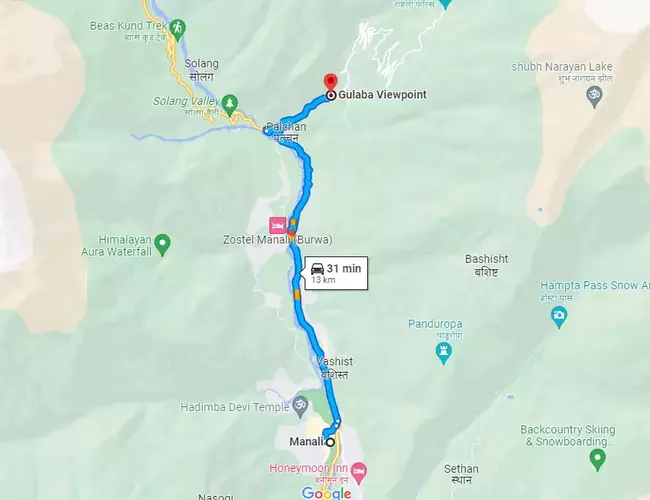 Manali to Gulaba Taxi - Map