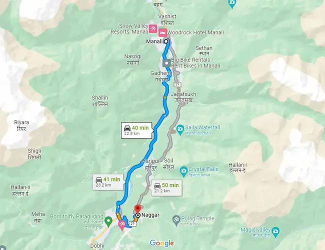Manali to Naggar Taxi - Map